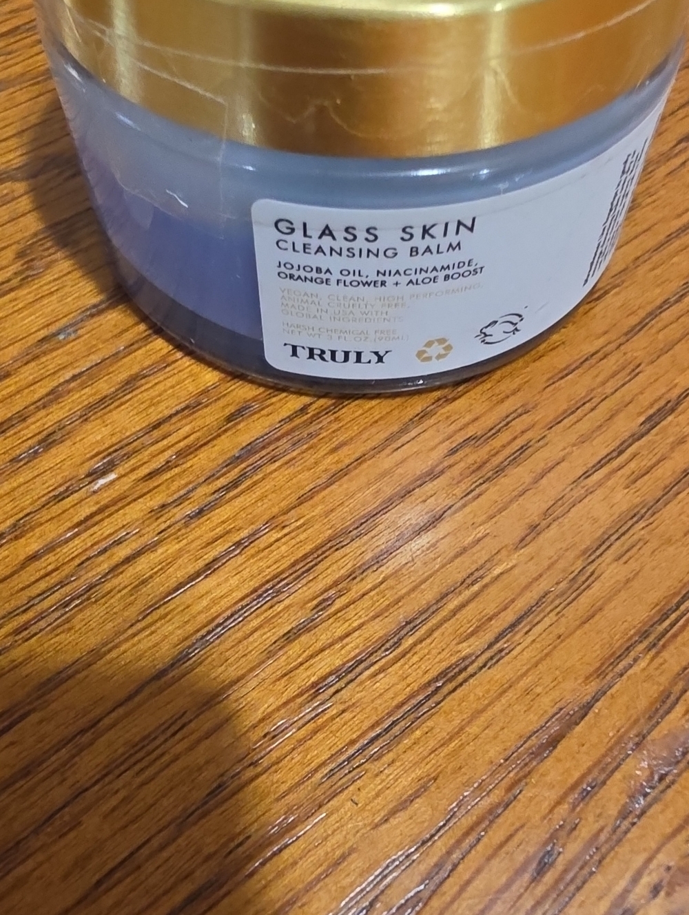 TRULY Glass Skin Cleansing Balm - Gold Lid, Light Blue Jar